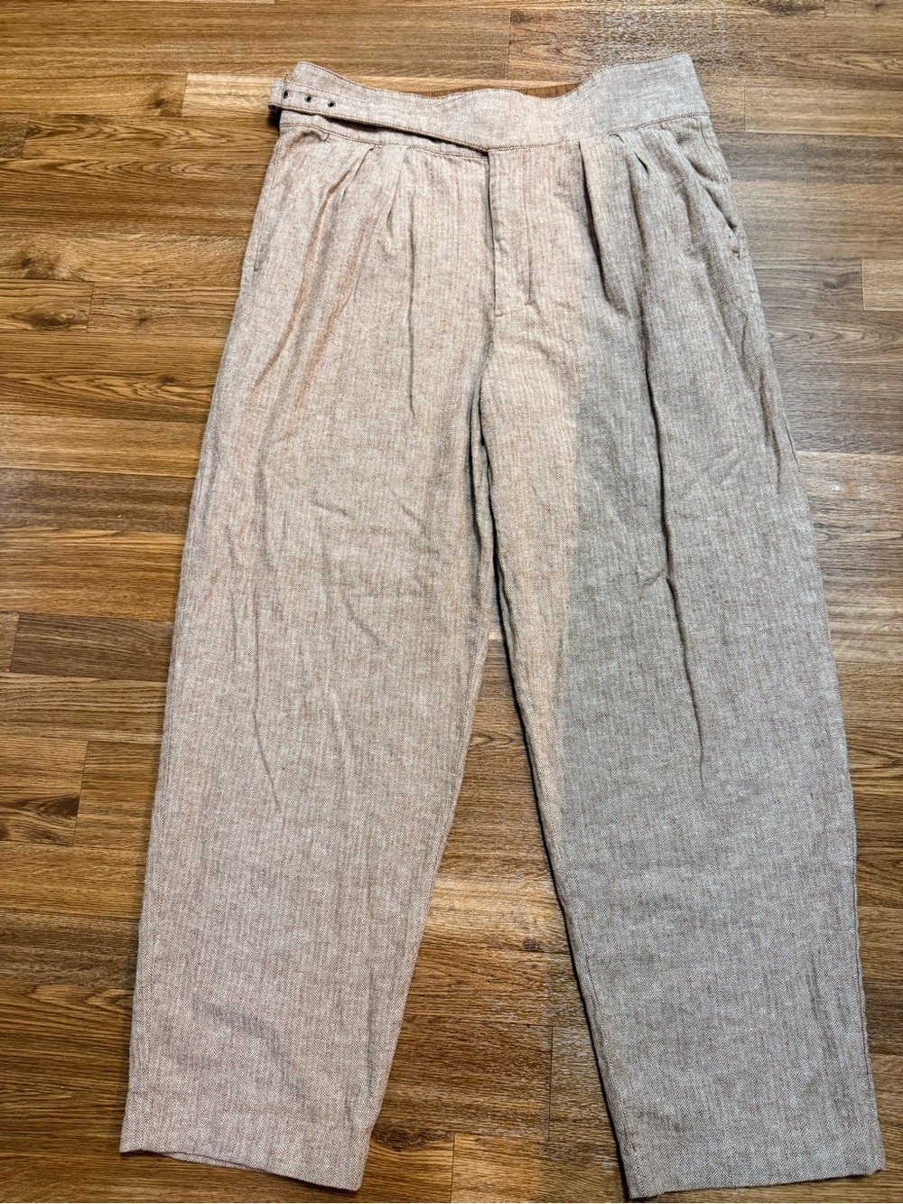 Banana Republic linen cotton blend herringbone preppy chic classic pants 14 EC